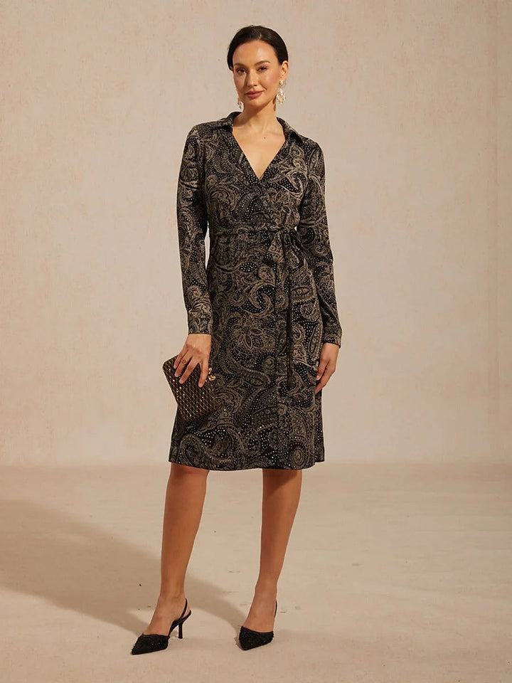 Paisley Wikkel Midi-jurk met Subtiele Pailletten