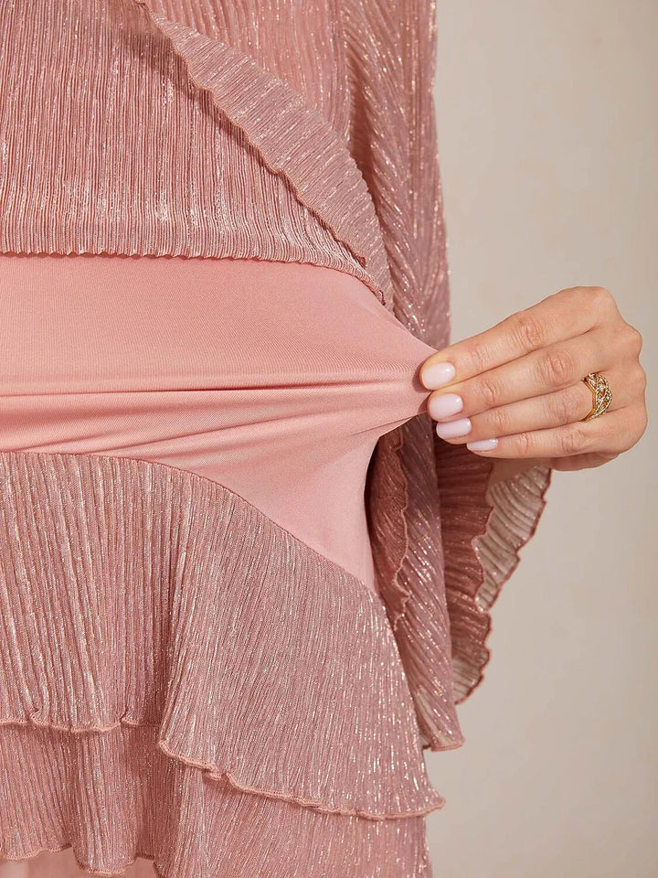 Metallische Geplooide Chiffon Asymmetrische Gelaagde Blouse