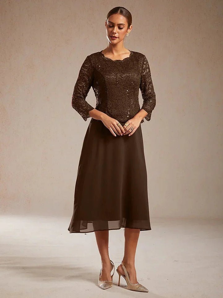 Elegante Kanten- en Chiffon Theelange Jurk