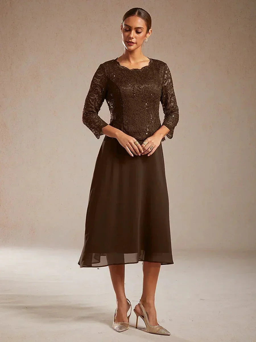Elegante kanten- en chiffon theelange jurk