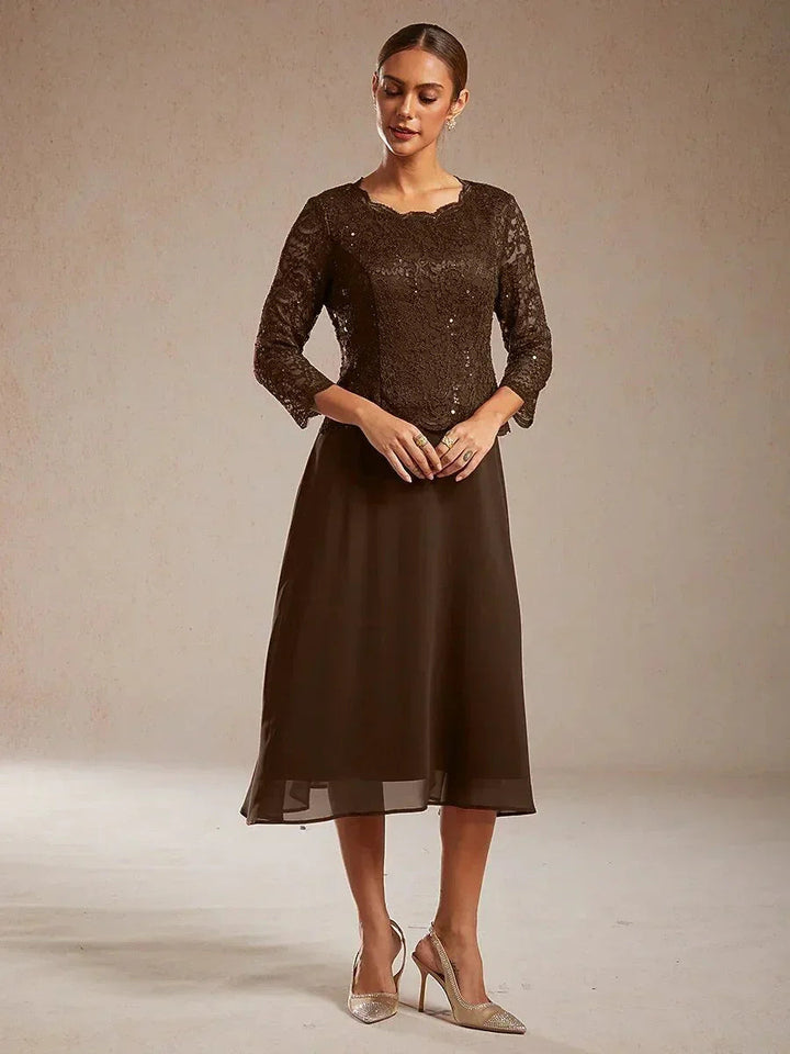 Elegante kanten- en chiffon theelange jurk