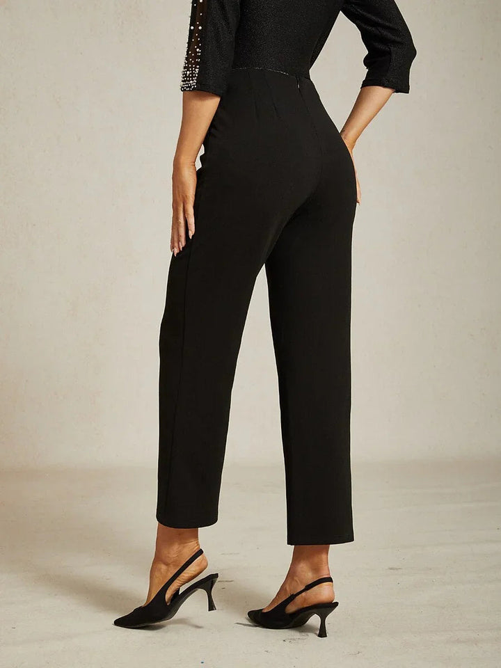 Zwarte Slim-Fit Broek met Elastische Taille en Zijzakken