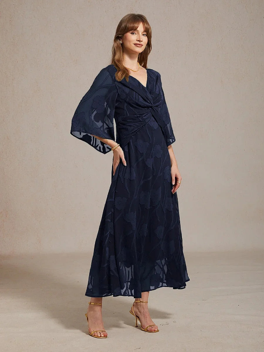 Kanten Bloemen Chiffon Maxi-jurk met Gedraaide Ruches
