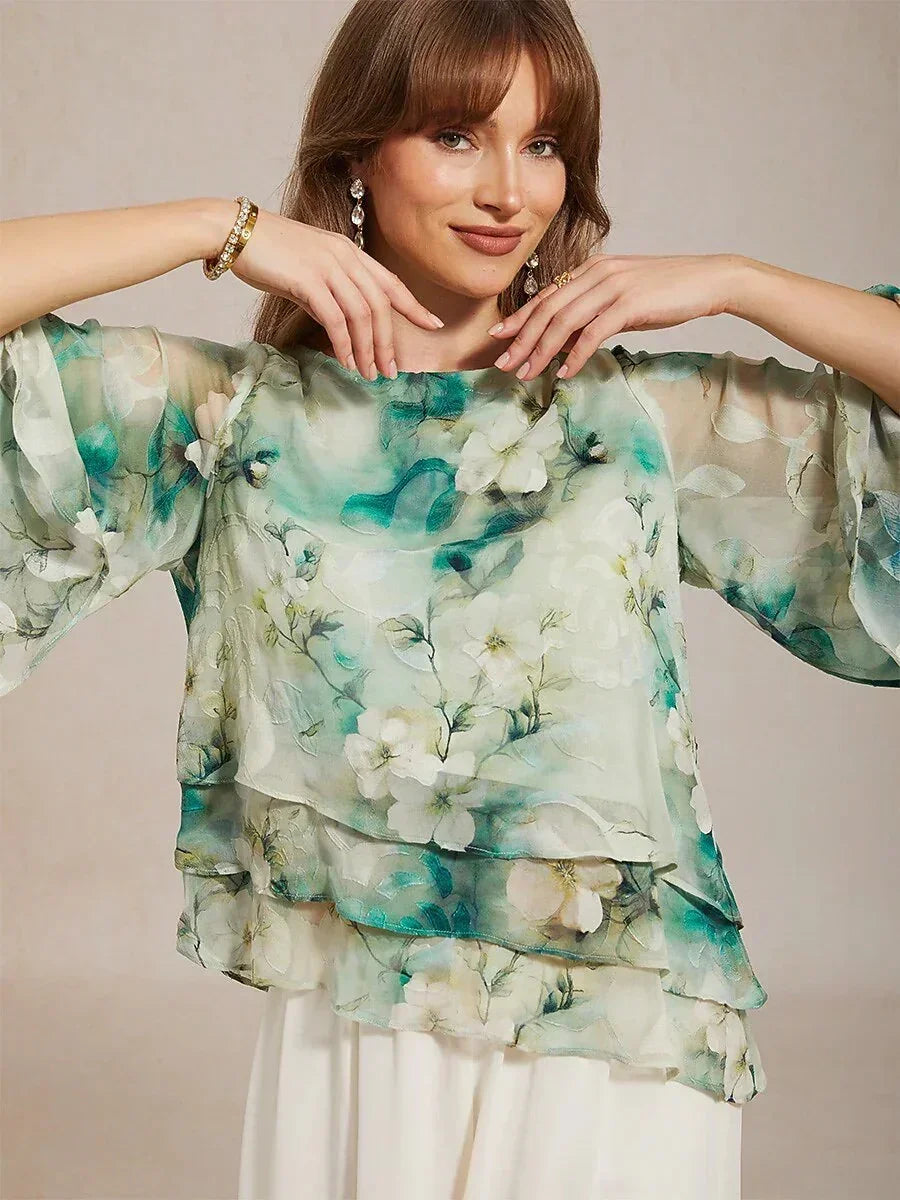 Gelaagde Chiffonblouse met Kant en Bloemenprint