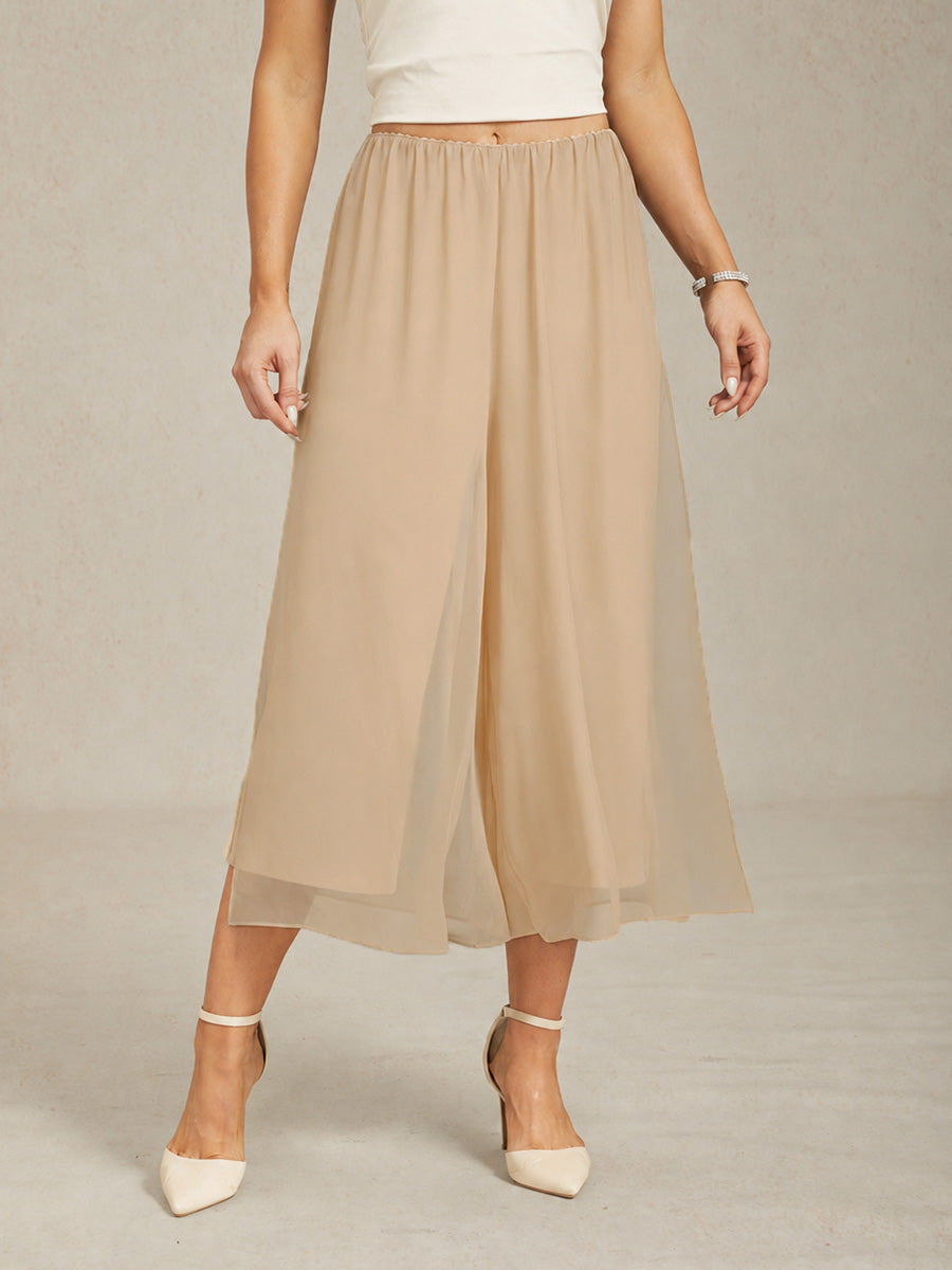 Broek Met Korte Lengte En Rechte Pijpen Met Chiffon Split-Overlay