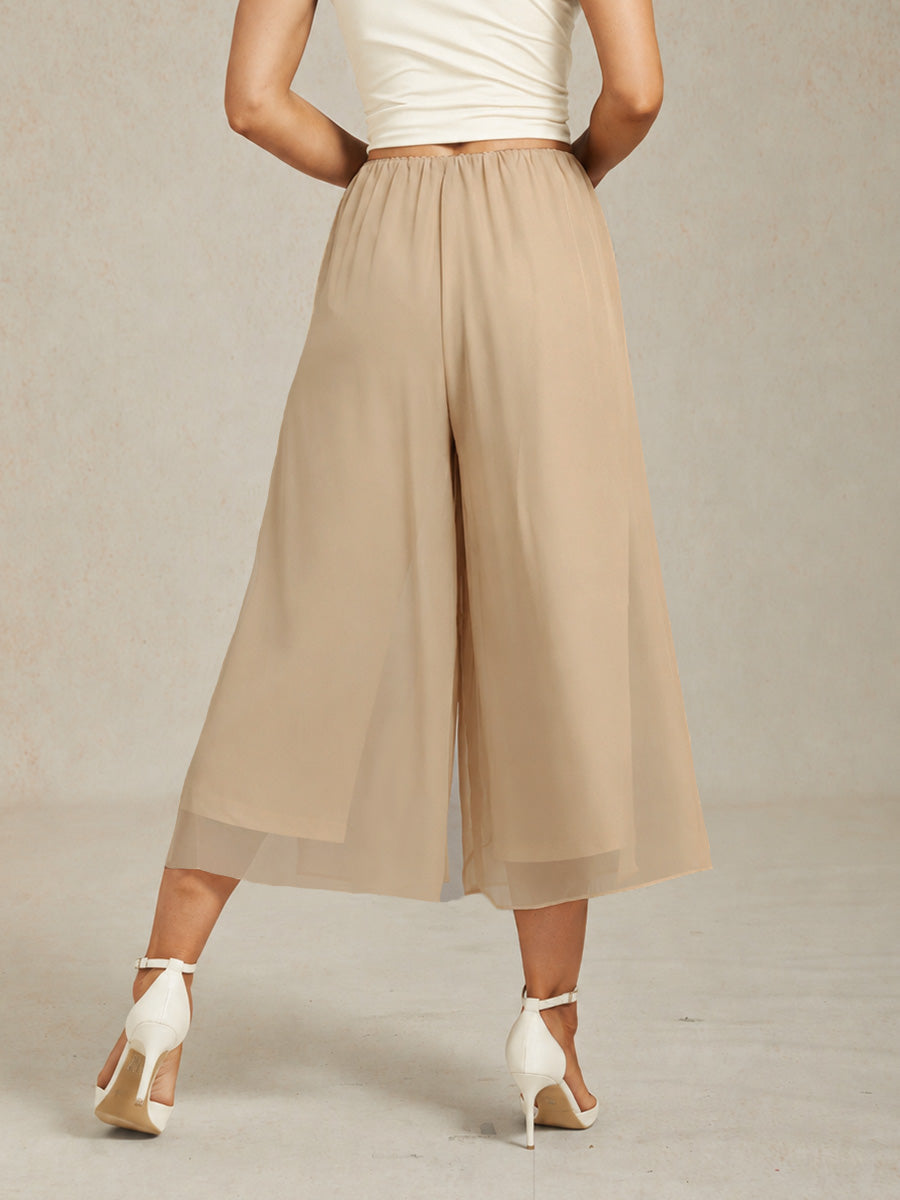 Cropped lengte rechte pijp broek met chiffon split pijp overlay