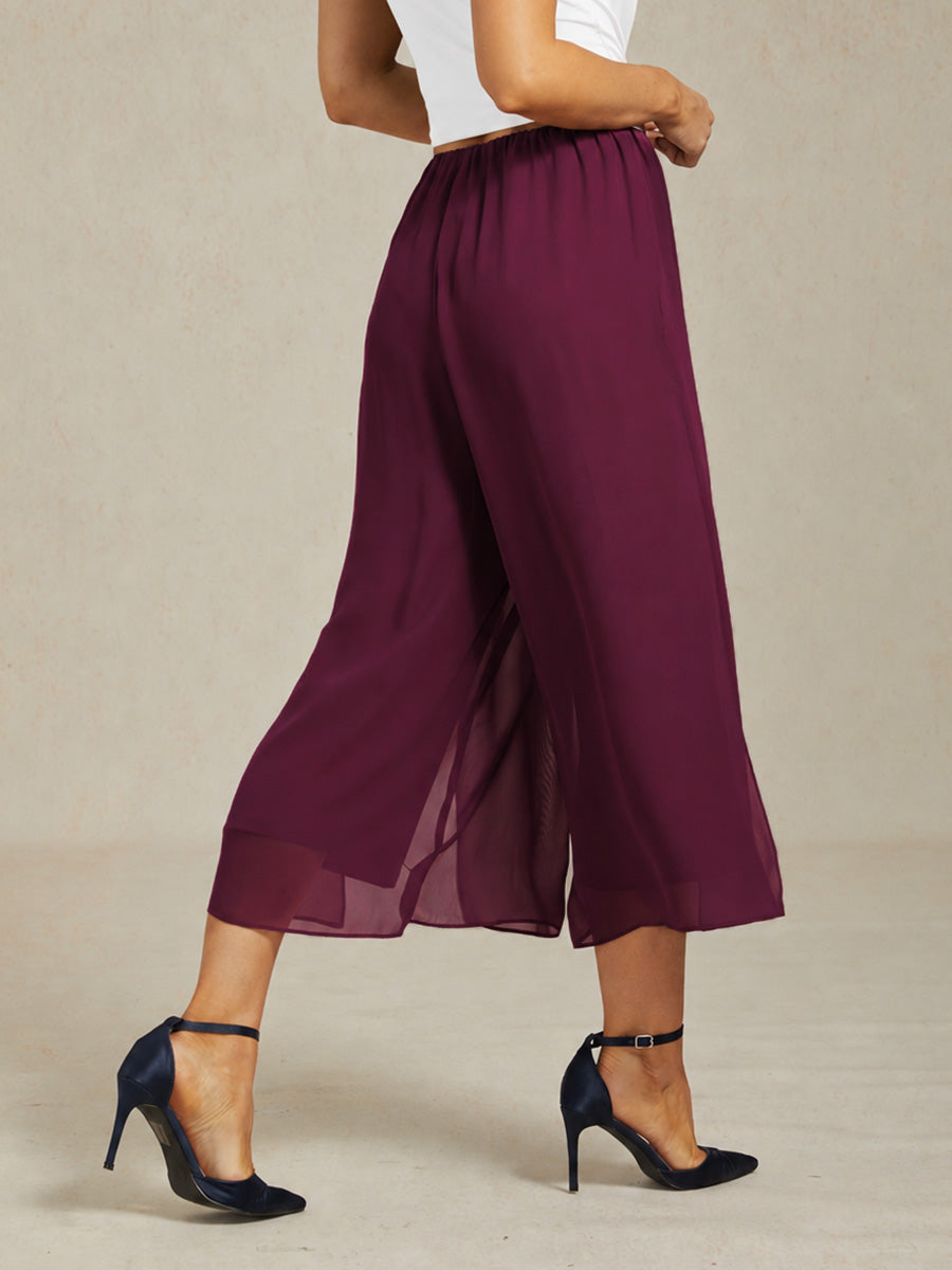 Cropped lengte rechte pijp broek met chiffon split pijp overlay