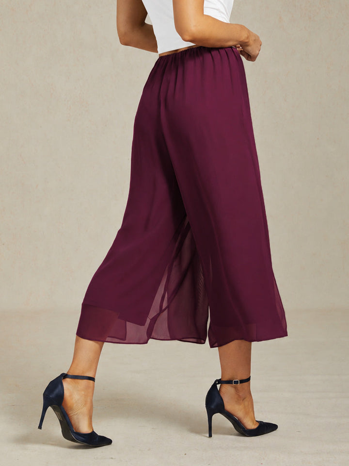 Kortvallende Rechte Broek Met Chiffon Splitpijp-Overlaag