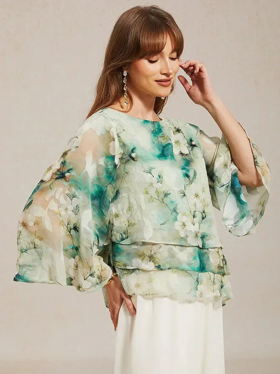 Gelaagde Chiffonblouse met Kant en Bloemenprint