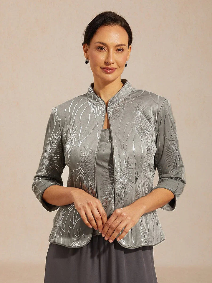 Elegant Twinset Met Mandarijnkraag En Pailletten