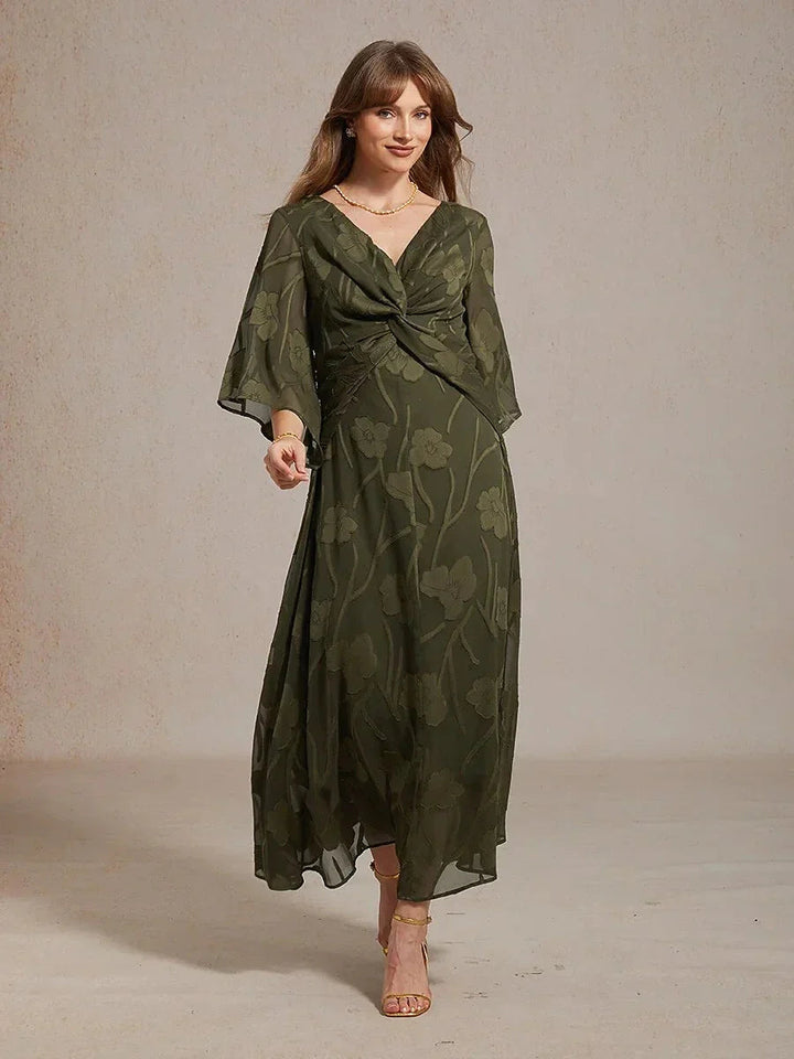 Kanten Bloemen Chiffon Maxi-jurk met Gedraaide Ruches