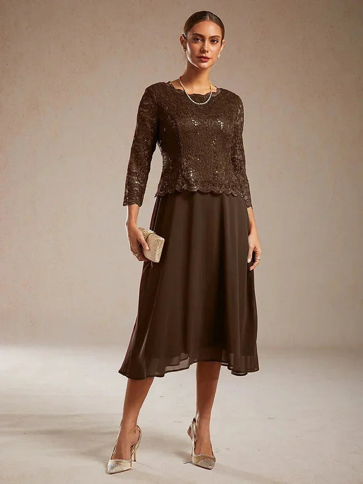 Elegante kanten- en chiffon theelange jurk