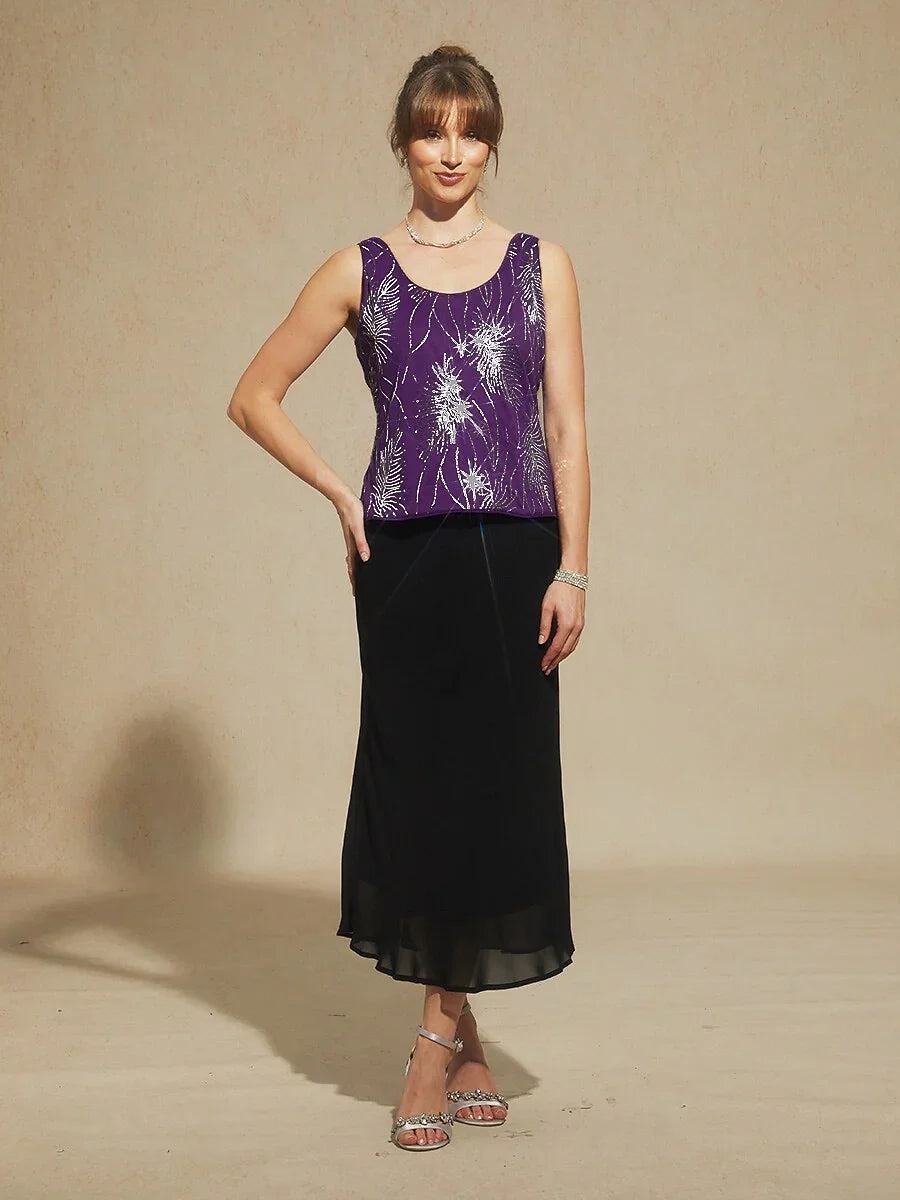 Elegant Pailletten-Twinset Met Mandarijnkraag