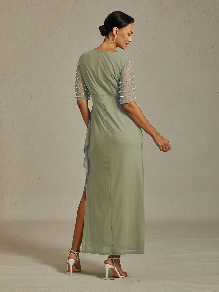 Elegante Formele Jurk met Versierde Fladdermouwen