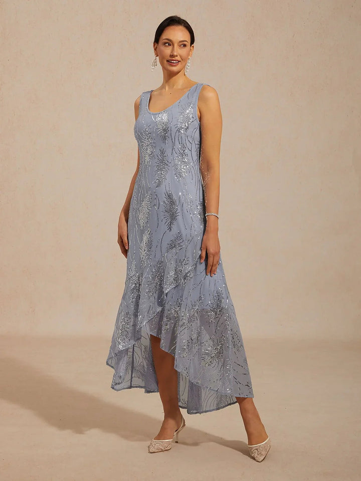 Sleeveless A-Line Maxi Dress with Mesh Sequin