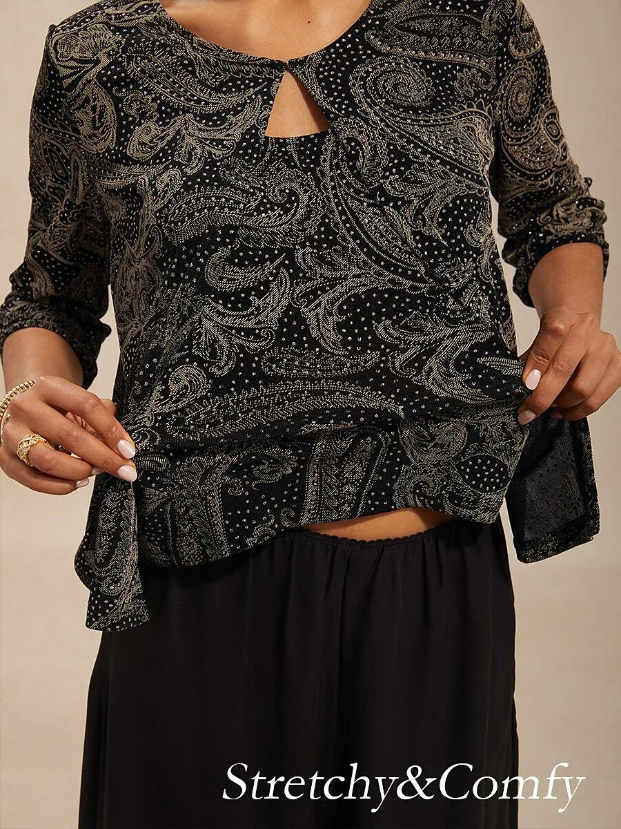 Paisley Knit Top with Subtle Sequin Detail