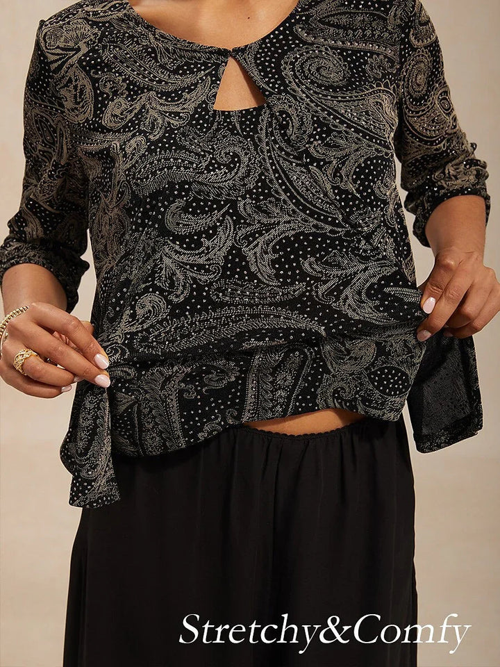 Paisley Gebreide Top Met Subtiel Paillettenaccent