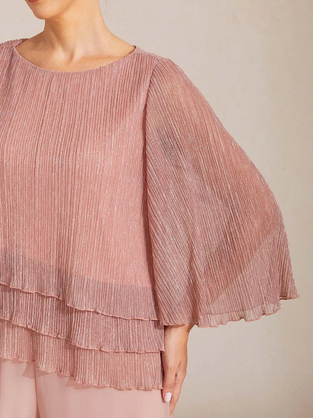 Metallic Geplooide Chiffonblouse met Asymmetrische Lagen