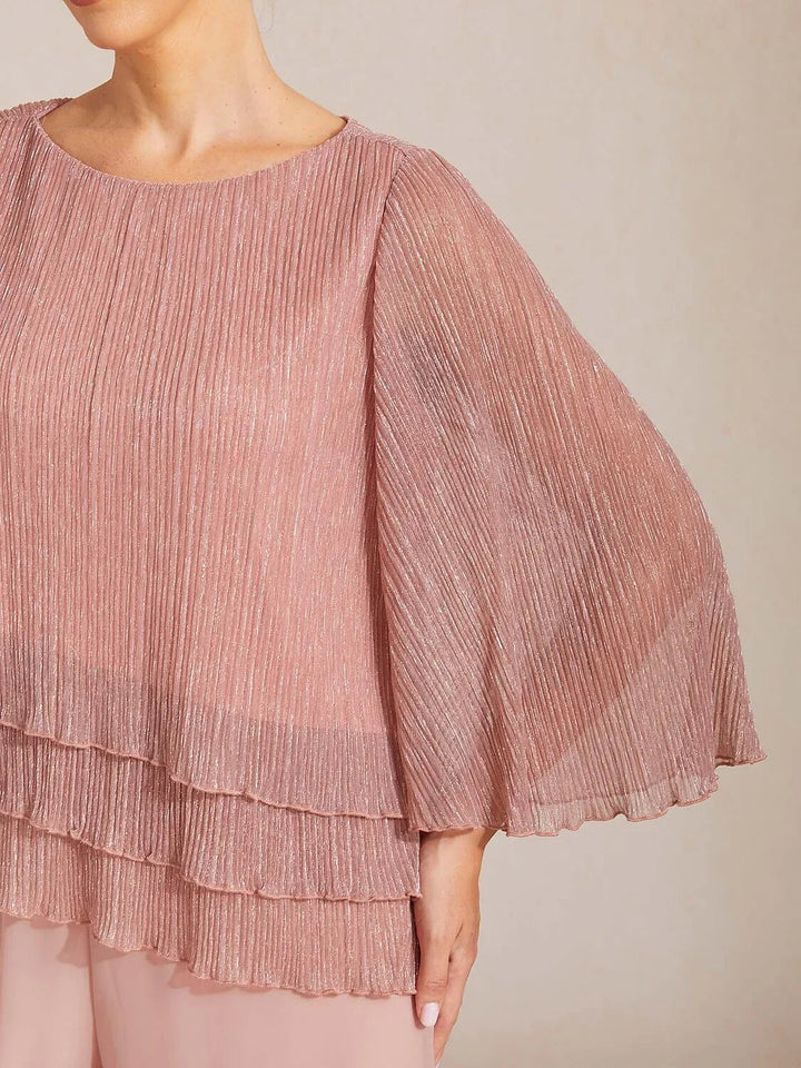 Metallic Geplooide Chiffonblouse met Asymmetrische Lagen