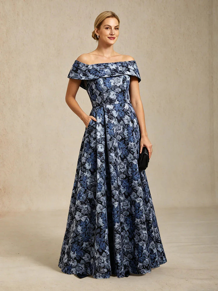 Off-the-Shoulder Metallic Bloemenjacquard Baljurk