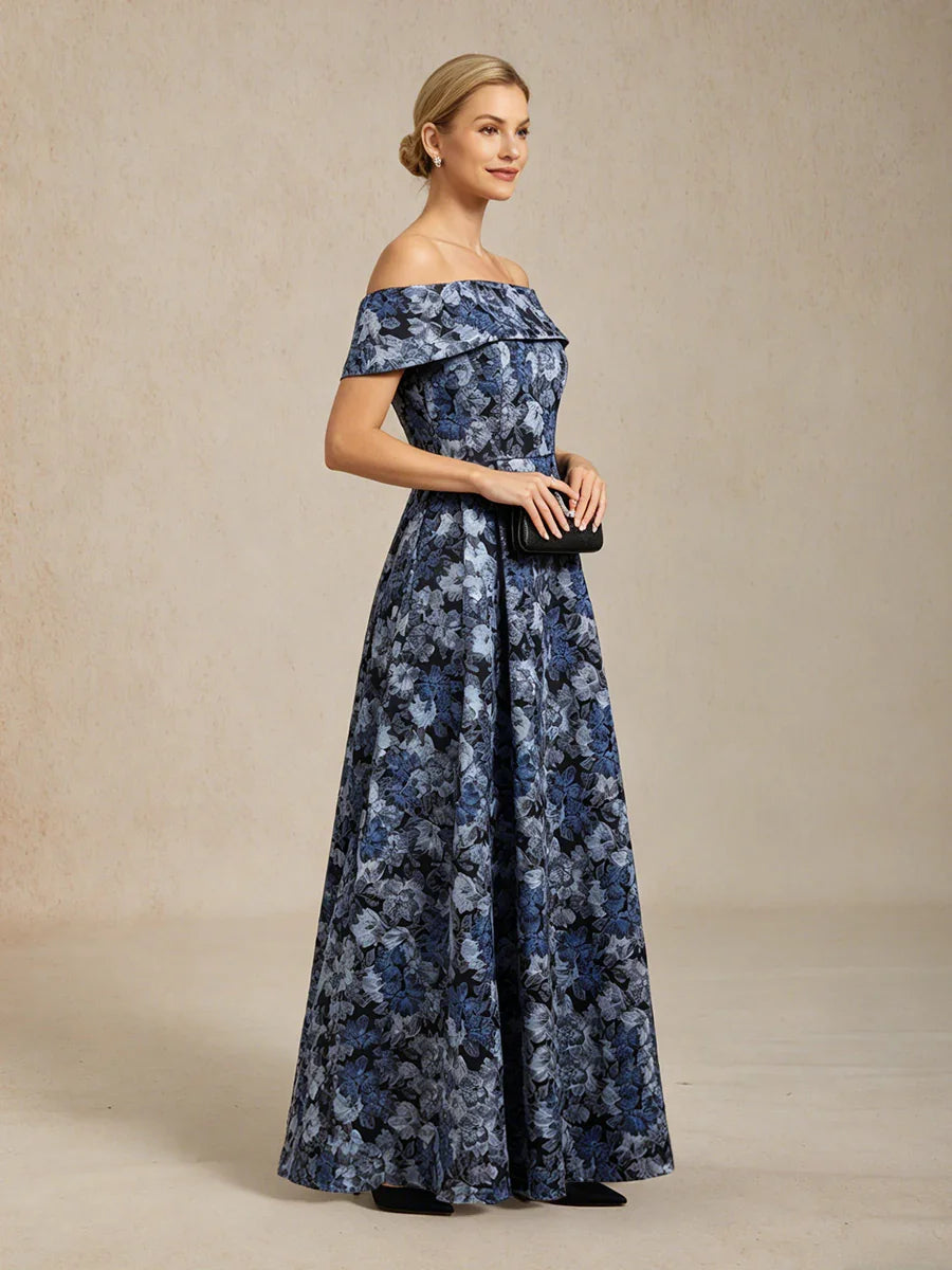 Off the Shoulder Metallic Floral Jacquard Ballgown