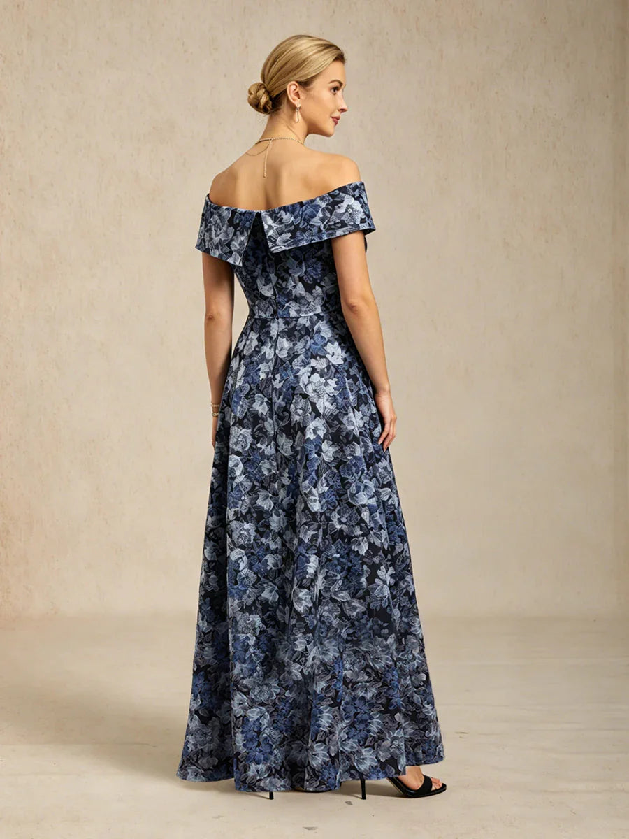 Off the Shoulder Metallic Floral Jacquard Ballgown