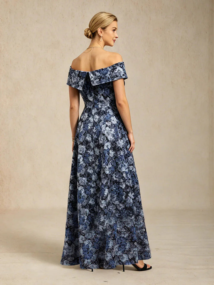 Schoudervrije Metallic Bloemenjacquard Baljurk