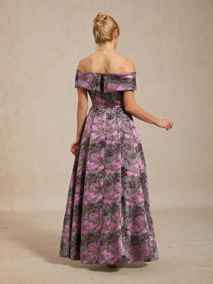 Off the Shoulder Metallic Floral Jacquard Ballgown