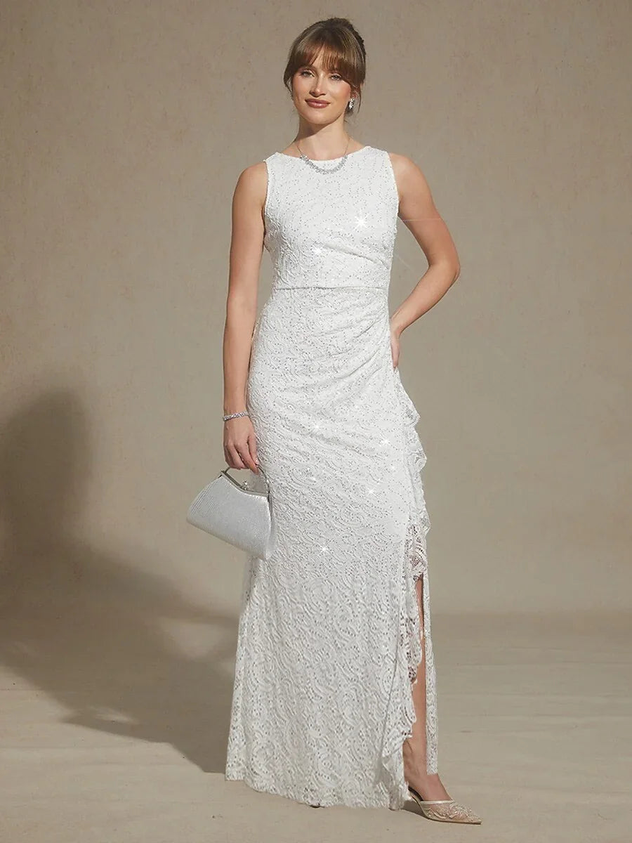 Lace Sequin Maxi Dress with Ruffle Detail