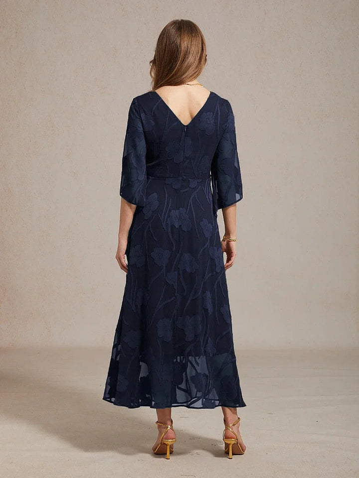 Kanten Bloemen Chiffon Maxi-jurk met Gedraaide Ruches