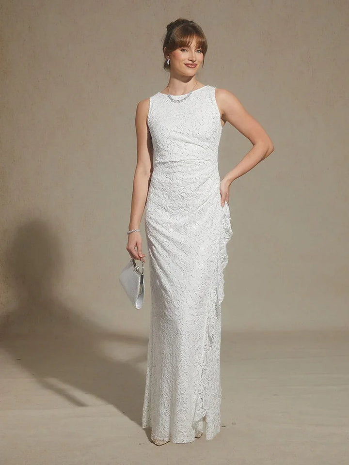 Lace Sequin Maxi Dress with Ruffle Detail