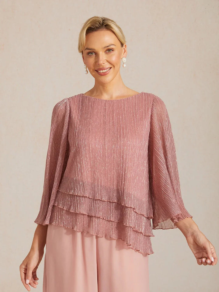 Metallic Chiffonblouse met Geplooide Stof en Asymmetrische Lagen