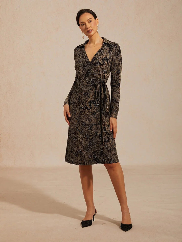 Paisley Wikkel Midi-jurk met Subtiele Pailletten