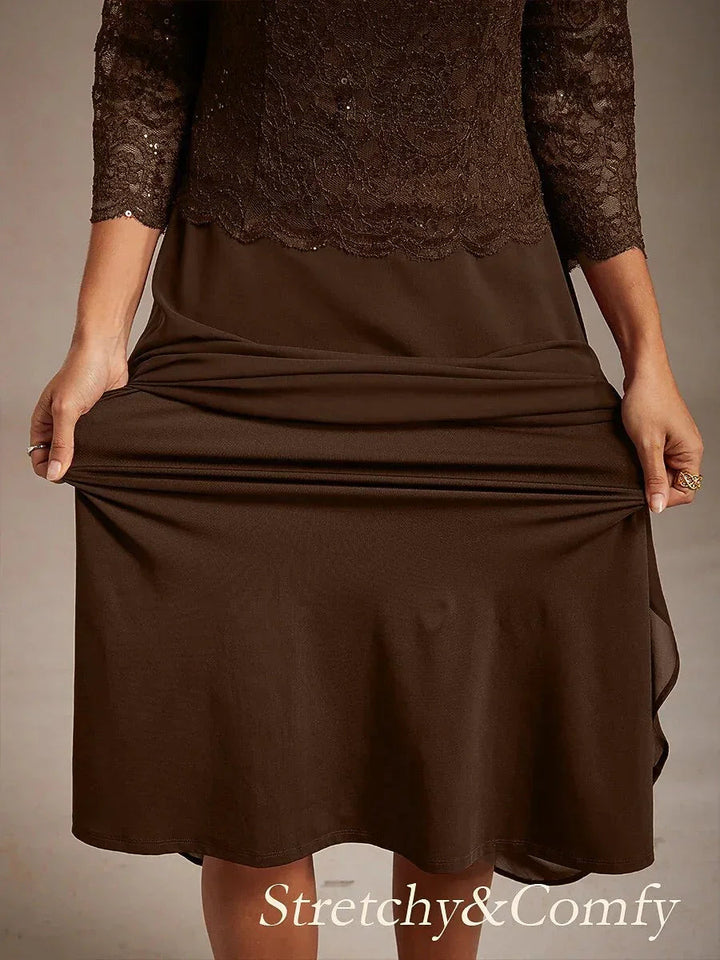 Elegante Kanten- en Chiffonjurk in Tea-lengte