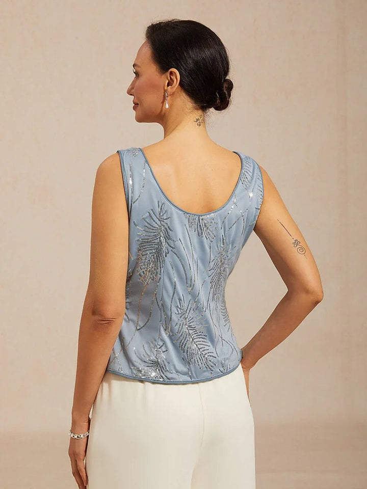 Elegant Twinset Met Mandarijnkraag En Pailletten