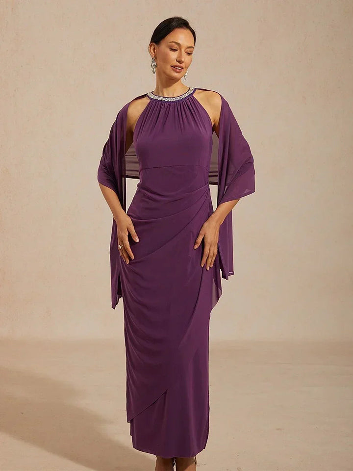 Elegante Halter Maxi-jurk met Kralen en Ruches
