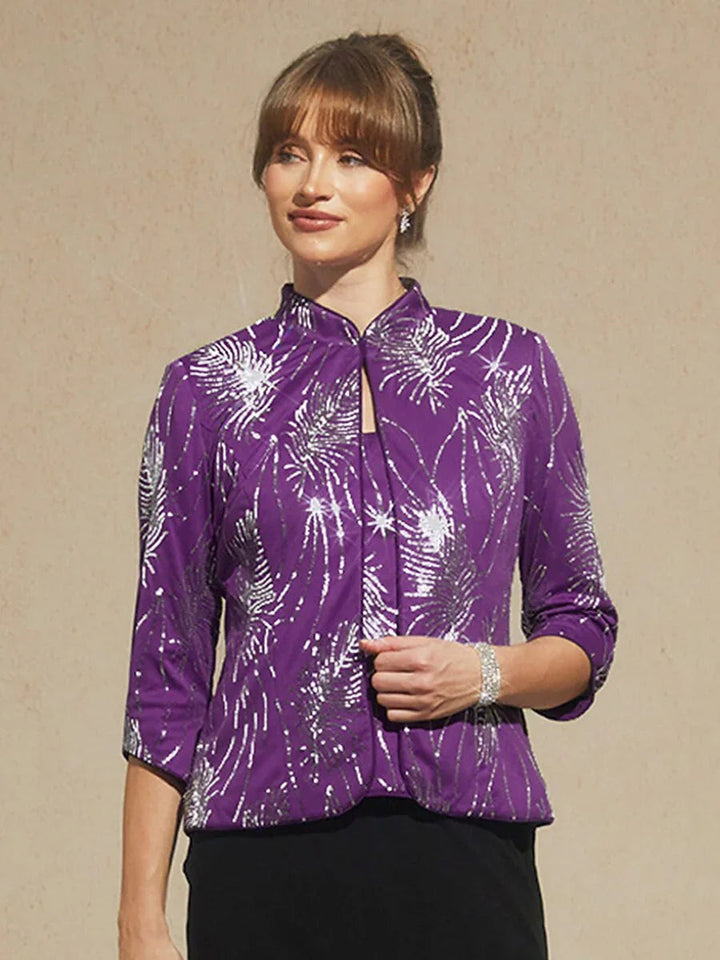 Elegant Twinset met Mandarijnkraag en Pailletten