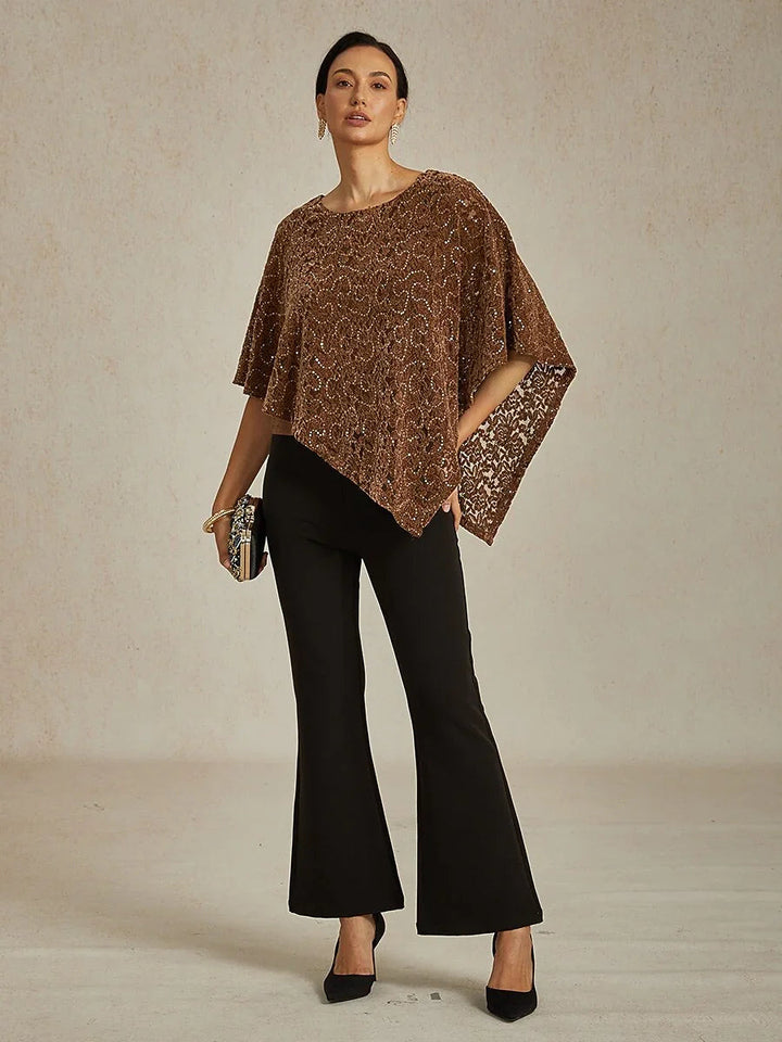 Sequin Lace Velvet Capelet Top