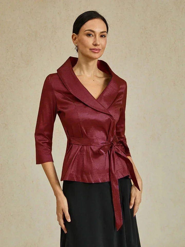 3/4-Mouw Stretch-taffeta Blouse Met Strikdetail In De Taille