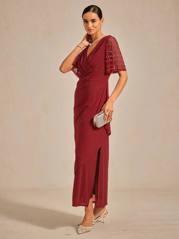 Elegante Formele Jurk met Versierde Fluttermouwen