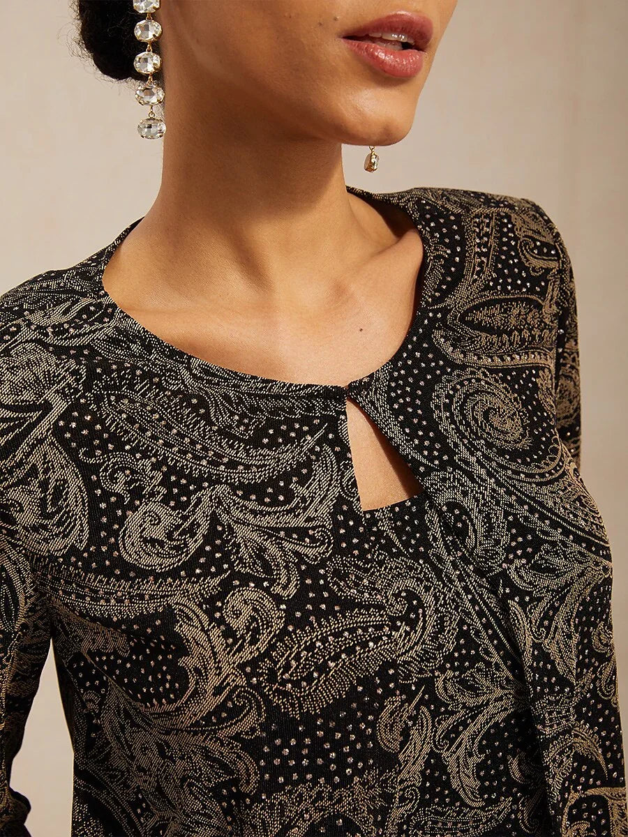 Paisley Gebreide Top Met Subtiel Paillettenaccent
