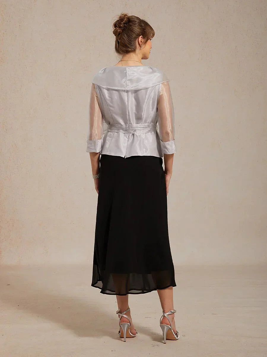 Transparante Organza Blouse met Kraag en Strik