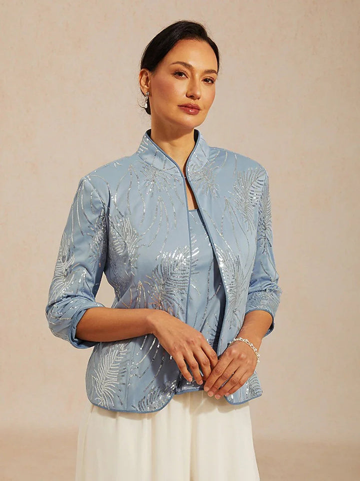 Elegante Twinset met Mandarijnkraag en Pailletten