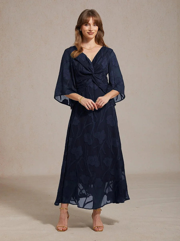 Chiffon Maxi-Jurk Met Kanten Bloemen En Gedraaide Ruches