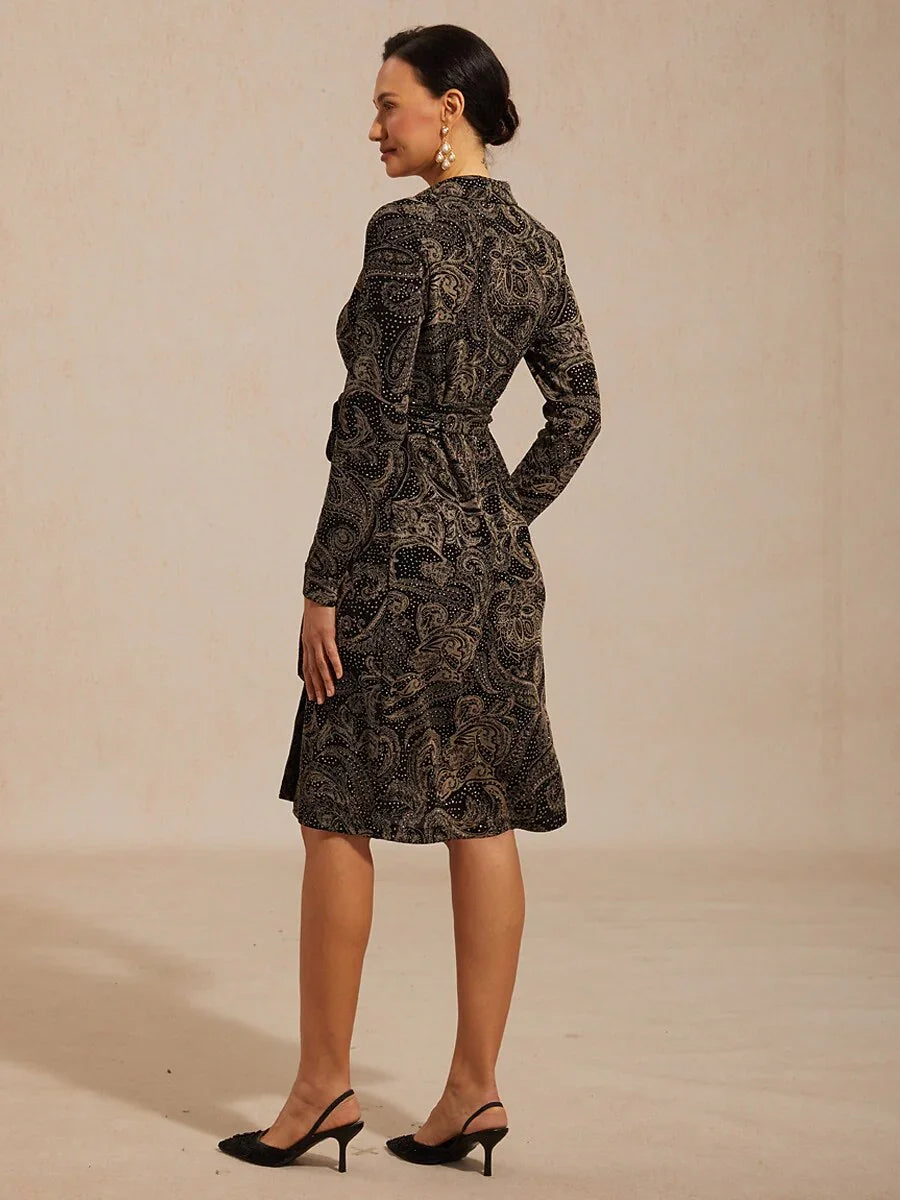Paisley Wikkel Midi-jurk met Subtiele Pailletten