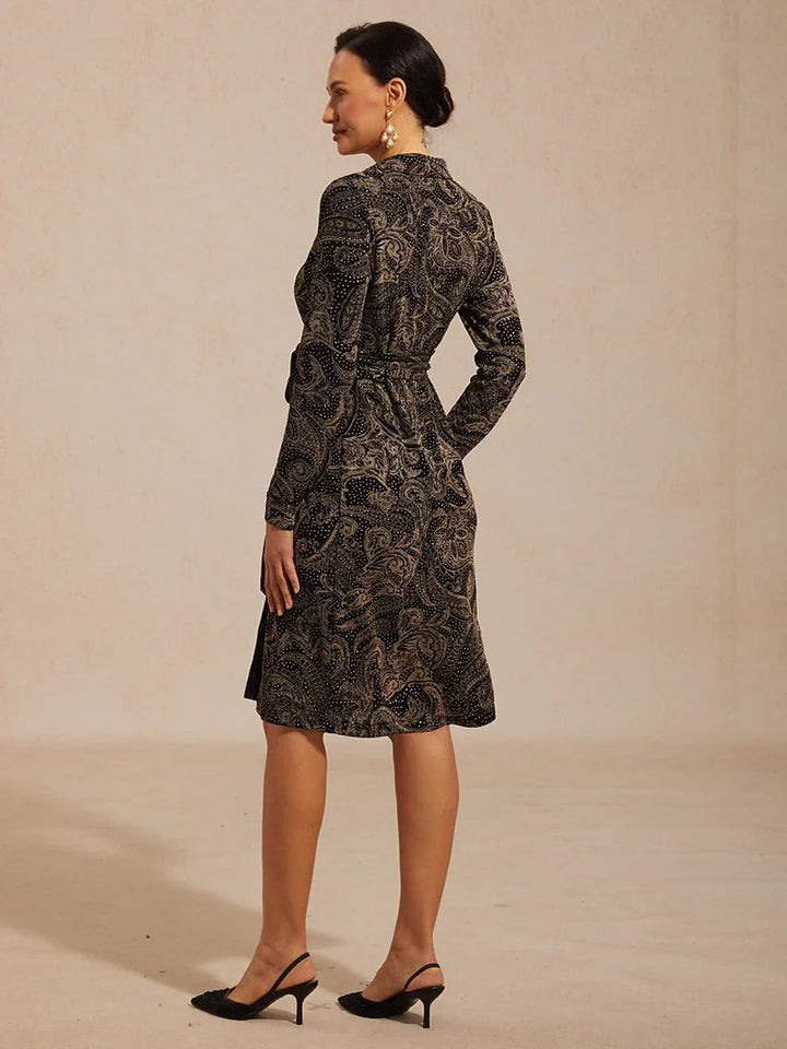Paisley Wikkel Midi-jurk met Subtiele Pailletten