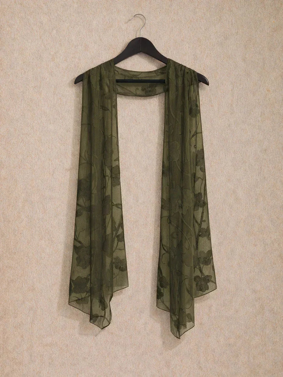 Transparante chiffon sjaal met bloemen