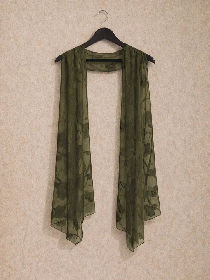Transparante chiffon sjaal met bloemen