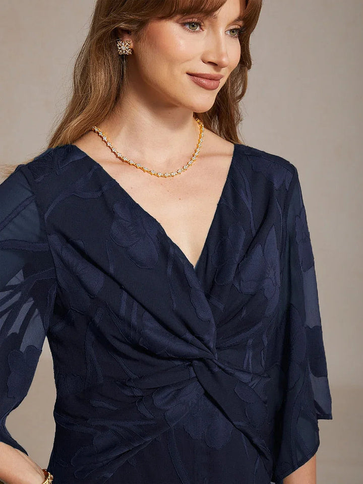Kanten Bloemen Chiffon Maxi-jurk met Gedraaide Ruches