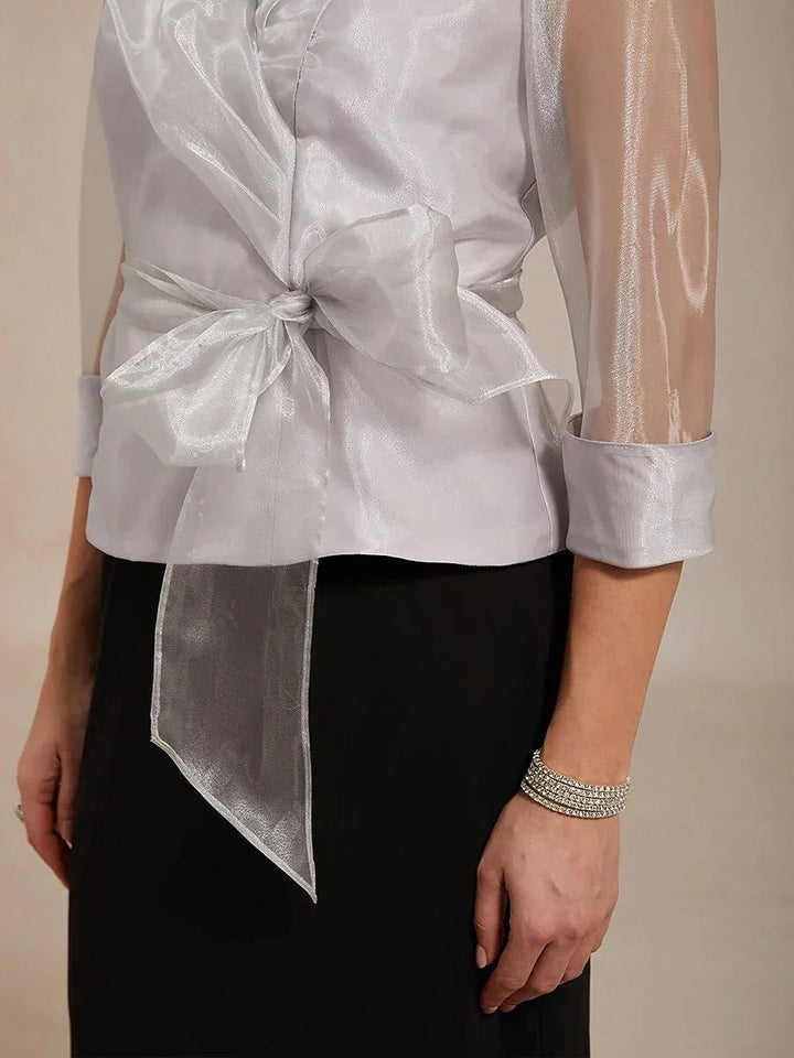 Transparante Organza Blouse met Kraag en Strik